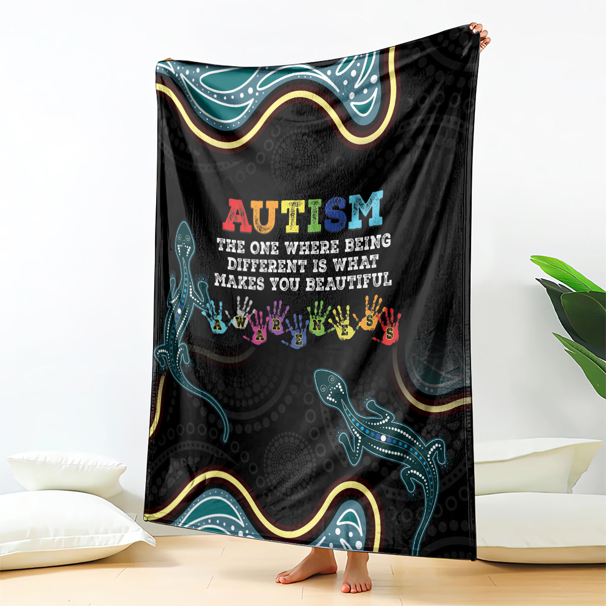 Australia Autism Awareness 4 April Aboriginal Lizard Blanket