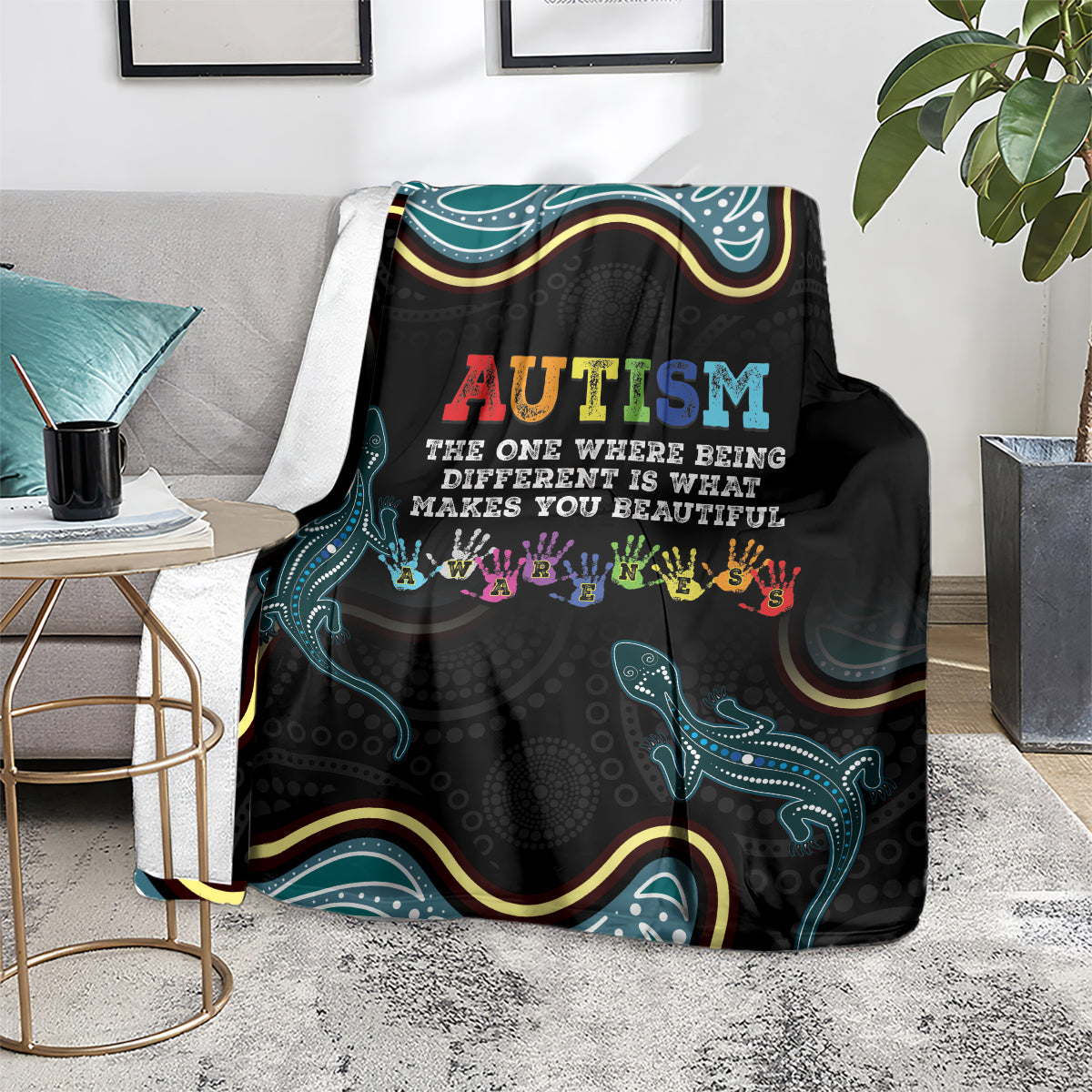 Australia Autism Awareness 4 April Aboriginal Lizard Blanket