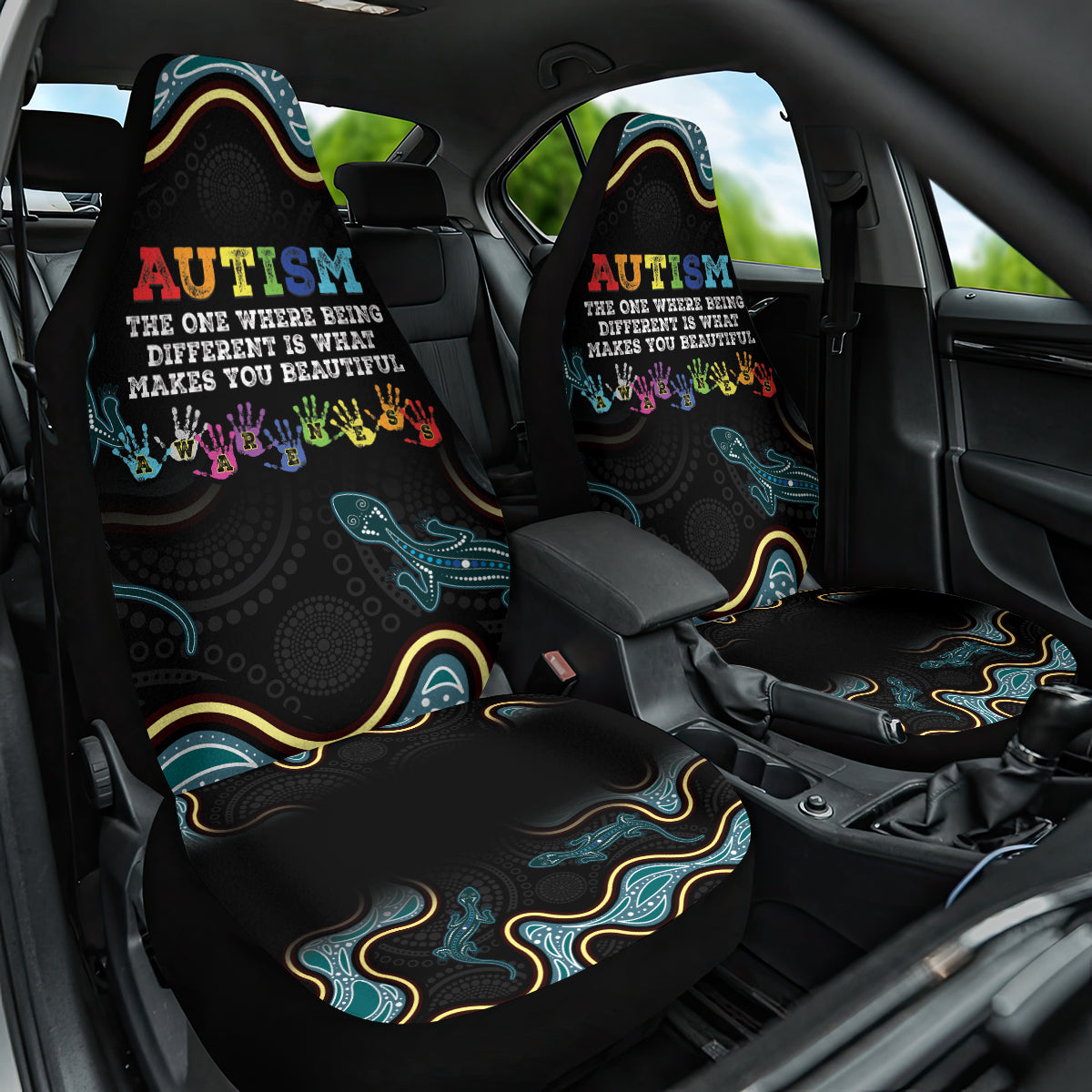 Australia Autism Awareness 4 April Aboriginal Lizard Car Seat Cover
