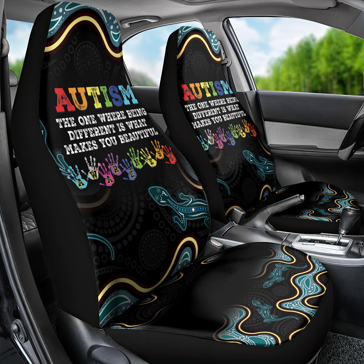 Australia Autism Awareness 4 April Aboriginal Lizard Car Seat Cover