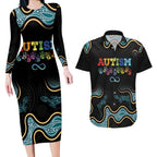 Australia Autism Awareness 4 April Aboriginal Lizard Couples Matching Long Sleeve Bodycon Dress and Hawaiian Shirt