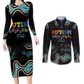 Australia Autism Awareness 4 April Aboriginal Lizard Couples Matching Long Sleeve Bodycon Dress and Long Sleeve Button Shirt