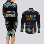 Australia Autism Awareness 4 April Aboriginal Lizard Couples Matching Long Sleeve Bodycon Dress and Long Sleeve Button Shirt