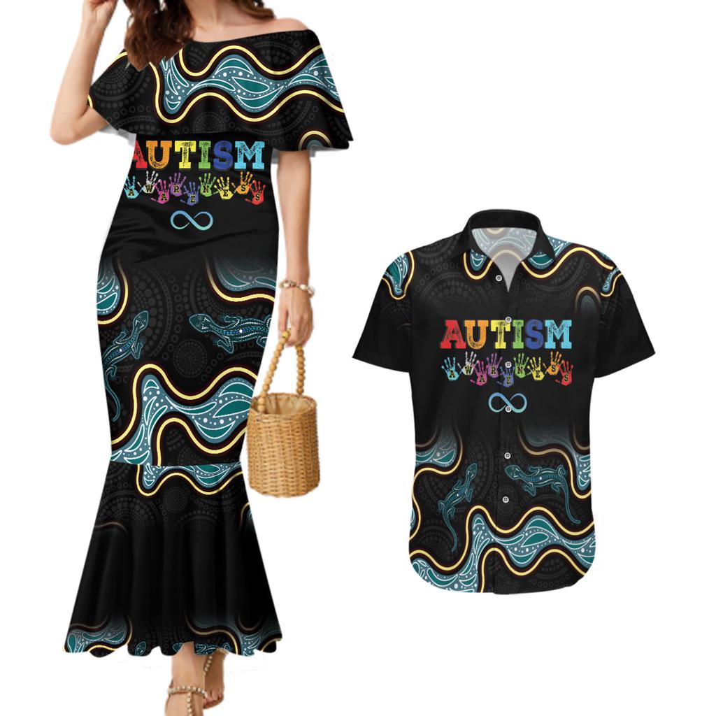 Australia Autism Awareness 4 April Aboriginal Lizard Couples Matching Mermaid Dress and Hawaiian Shirt