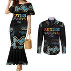 Australia Autism Awareness 4 April Aboriginal Lizard Couples Matching Mermaid Dress and Long Sleeve Button Shirt