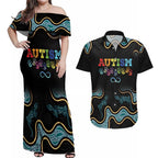 Australia Autism Awareness 4 April Aboriginal Lizard Couples Matching Off Shoulder Maxi Dress and Hawaiian Shirt