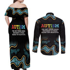 Australia Autism Awareness 4 April Aboriginal Lizard Couples Matching Off Shoulder Maxi Dress and Long Sleeve Button Shirt