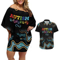 Australia Autism Awareness 4 April Aboriginal Lizard Couples Matching Off Shoulder Short Dress and Hawaiian Shirt