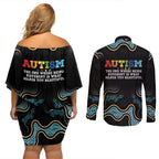Australia Autism Awareness 4 April Aboriginal Lizard Couples Matching Off Shoulder Short Dress and Long Sleeve Button Shirt