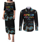 Australia Autism Awareness 4 April Aboriginal Lizard Couples Matching Puletasi and Long Sleeve Button Shirt