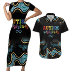 Australia Autism Awareness 4 April Aboriginal Lizard Couples Matching Short Sleeve Bodycon Dress and Hawaiian Shirt