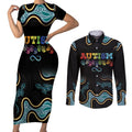Australia Autism Awareness 4 April Aboriginal Lizard Couples Matching Short Sleeve Bodycon Dress and Long Sleeve Button Shirt