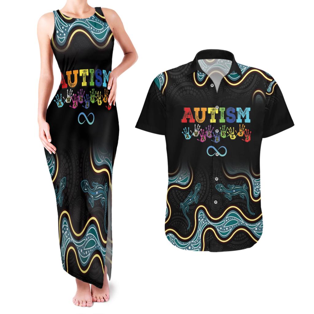Australia Autism Awareness 4 April Aboriginal Lizard Couples Matching Tank Maxi Dress and Hawaiian Shirt