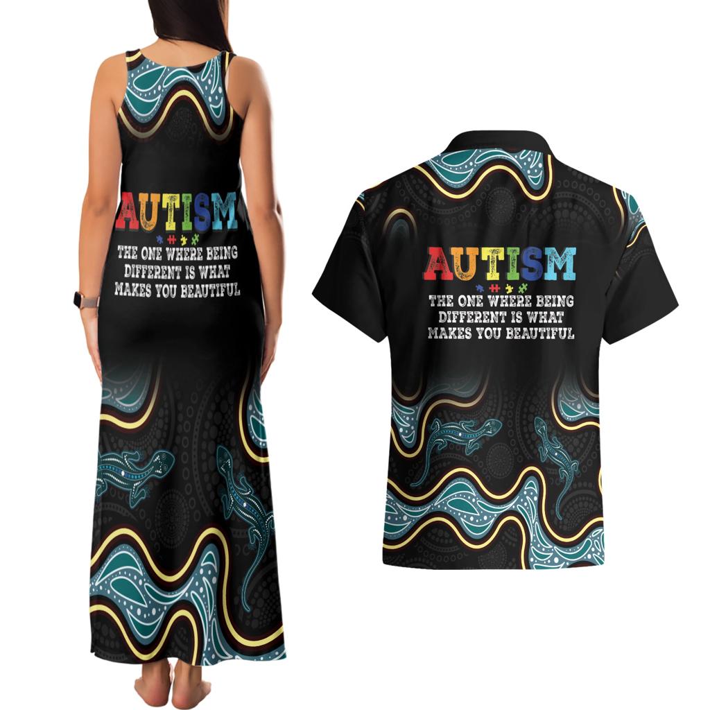 Australia Autism Awareness 4 April Aboriginal Lizard Couples Matching Tank Maxi Dress and Hawaiian Shirt