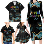 Australia Autism Awareness 4 April Aboriginal Lizard Family Matching Long Sleeve Bodycon Dress and Hawaiian Shirt