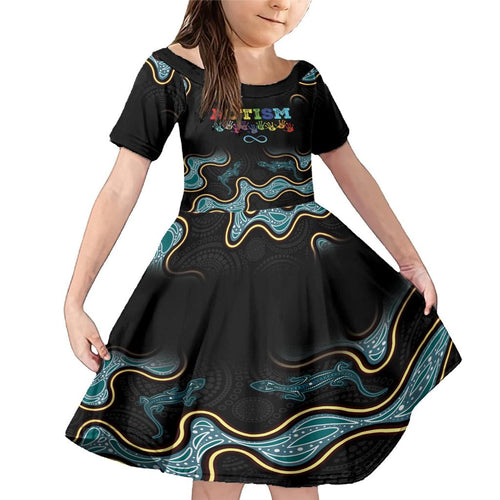 Australia Autism Awareness 4 April Aboriginal Lizard Family Matching Mermaid Dress and Hawaiian Shirt
