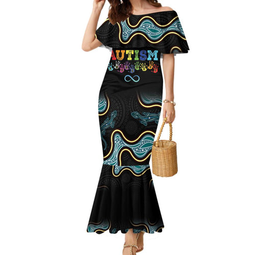Australia Autism Awareness 4 April Aboriginal Lizard Family Matching Mermaid Dress and Hawaiian Shirt