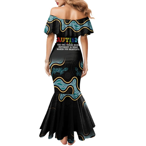 Australia Autism Awareness 4 April Aboriginal Lizard Family Matching Mermaid Dress and Hawaiian Shirt