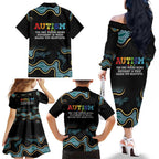 Australia Autism Awareness 4 April Aboriginal Lizard Family Matching Off The Shoulder Long Sleeve Dress and Hawaiian Shirt