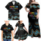 Australia Autism Awareness 4 April Aboriginal Lizard Family Matching Off Shoulder Maxi Dress and Hawaiian Shirt