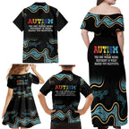 Australia Autism Awareness 4 April Aboriginal Lizard Family Matching Off Shoulder Maxi Dress and Hawaiian Shirt