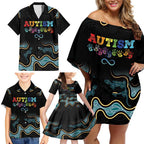 Australia Autism Awareness 4 April Aboriginal Lizard Family Matching Off Shoulder Short Dress and Hawaiian Shirt