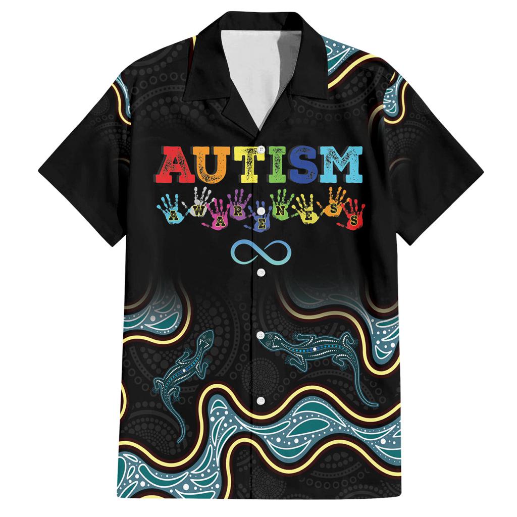 Australia Autism Awareness 4 April Aboriginal Lizard Family Matching Off Shoulder Short Dress and Hawaiian Shirt