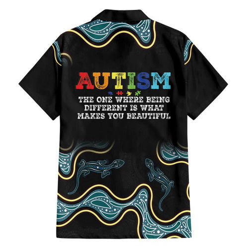 Australia Autism Awareness 4 April Aboriginal Lizard Family Matching Off Shoulder Short Dress and Hawaiian Shirt