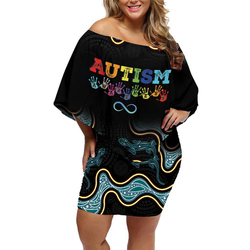 Australia Autism Awareness 4 April Aboriginal Lizard Family Matching Off Shoulder Short Dress and Hawaiian Shirt