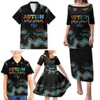 Australia Autism Awareness 4 April Aboriginal Lizard Family Matching Puletasi and Hawaiian Shirt