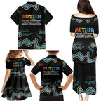 Australia Autism Awareness 4 April Aboriginal Lizard Family Matching Puletasi and Hawaiian Shirt