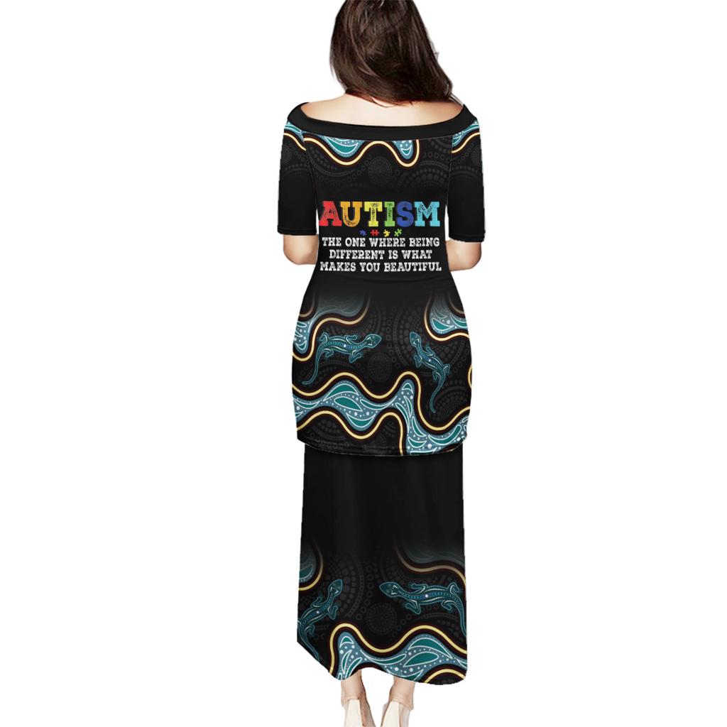 Australia Autism Awareness 4 April Aboriginal Lizard Family Matching Puletasi and Hawaiian Shirt