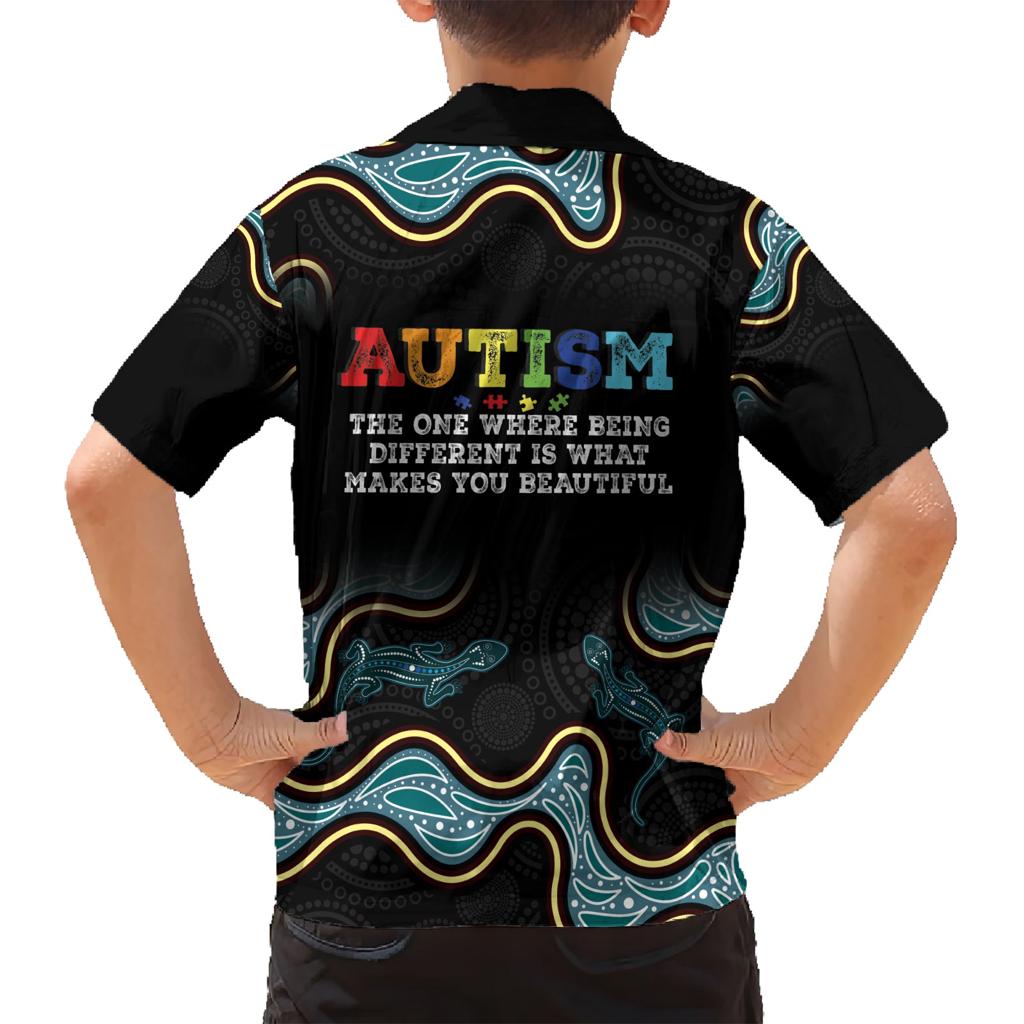Australia Autism Awareness 4 April Aboriginal Lizard Family Matching Short Sleeve Bodycon Dress and Hawaiian Shirt