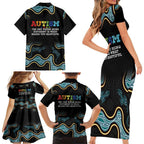 Australia Autism Awareness 4 April Aboriginal Lizard Family Matching Short Sleeve Bodycon Dress and Hawaiian Shirt