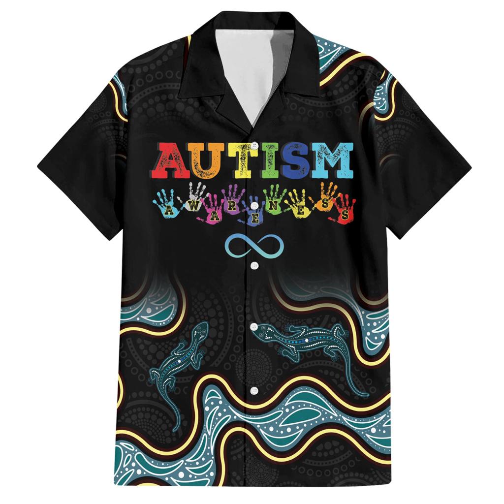 Australia Autism Awareness 4 April Aboriginal Lizard Family Matching Short Sleeve Bodycon Dress and Hawaiian Shirt