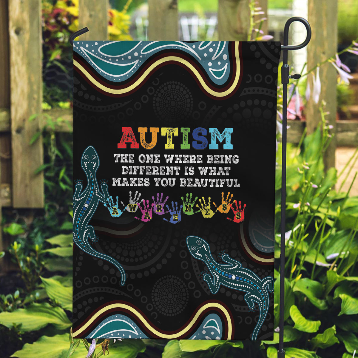 Australia Autism Awareness 4 April Aboriginal Lizard Garden Flag