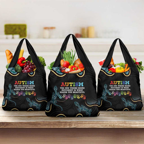 Australia Autism Awareness 4 April Aboriginal Lizard Grocery Bag