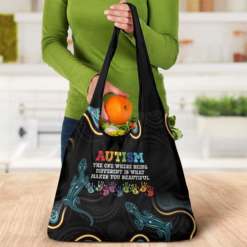 Australia Autism Awareness 4 April Aboriginal Lizard Grocery Bag