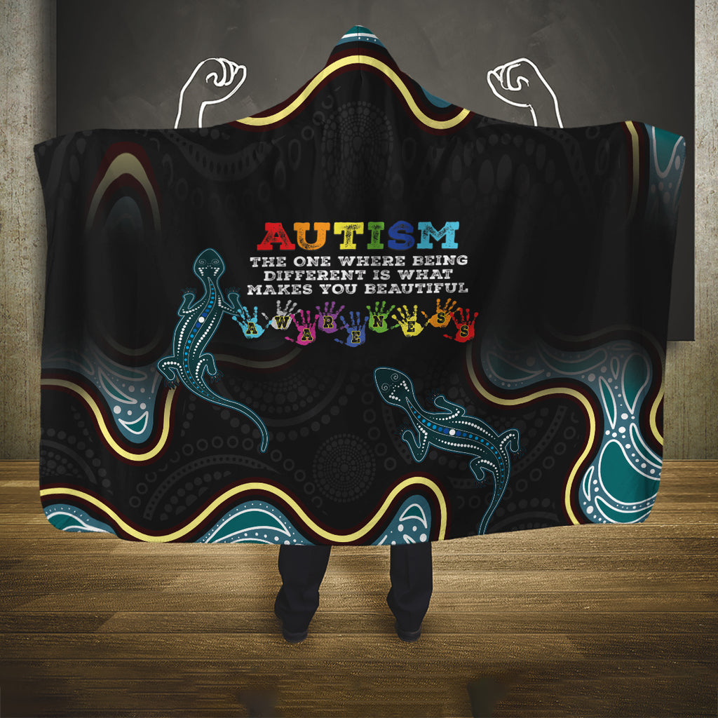 Australia Autism Awareness 4 April Aboriginal Lizard Hooded Blanket