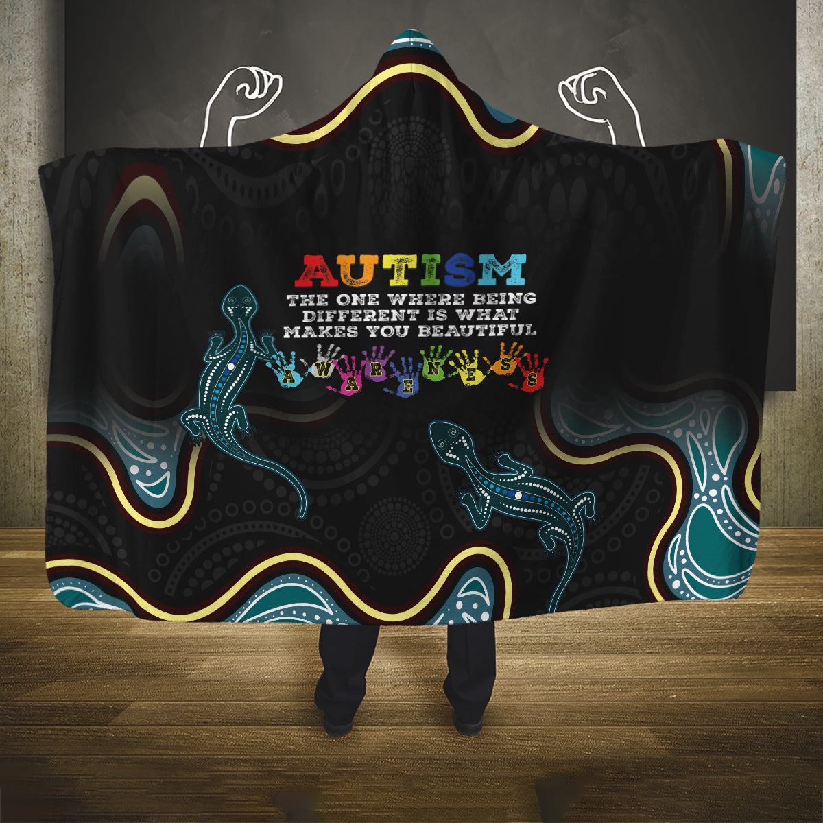 Australia Autism Awareness 4 April Aboriginal Lizard Hooded Blanket