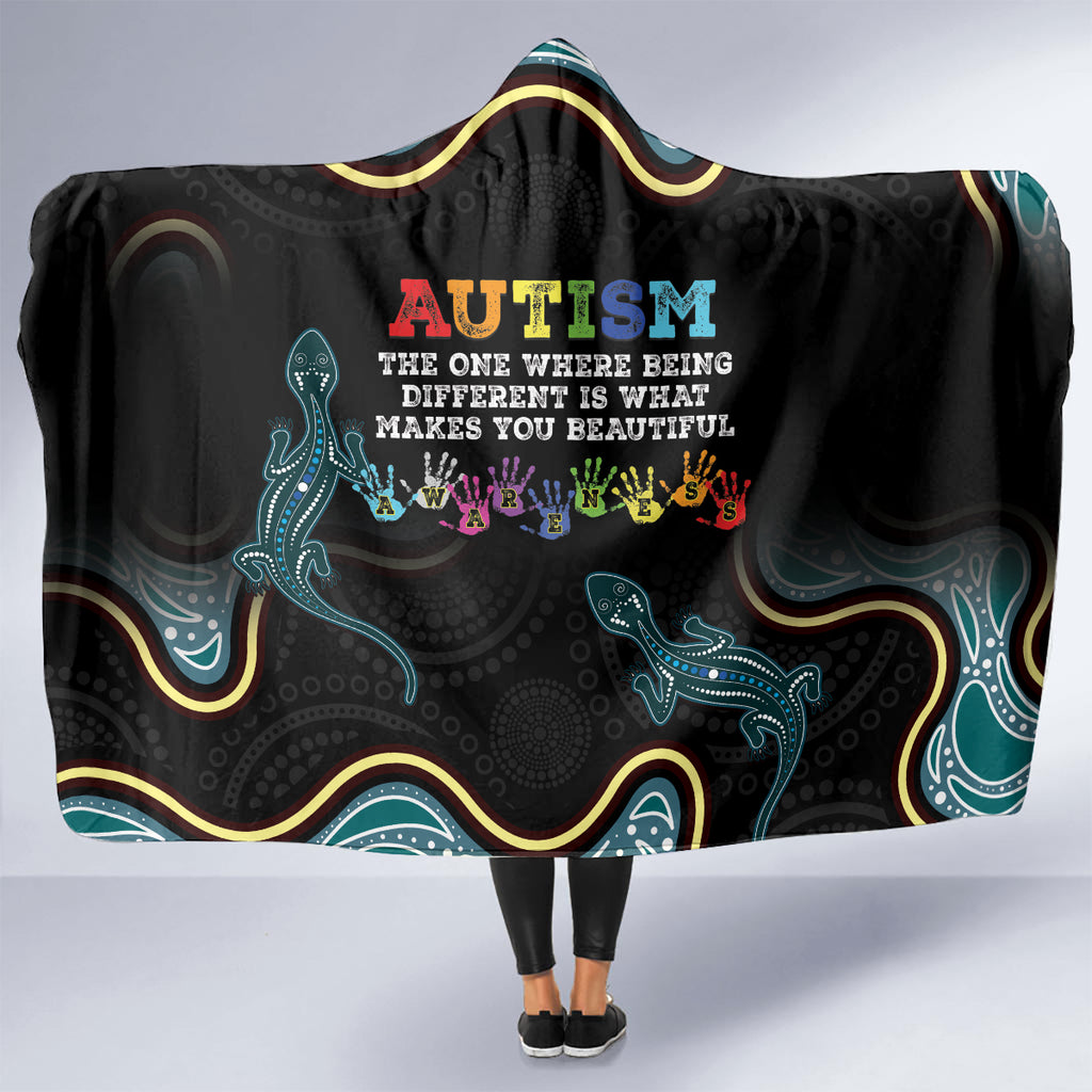 Australia Autism Awareness 4 April Aboriginal Lizard Hooded Blanket