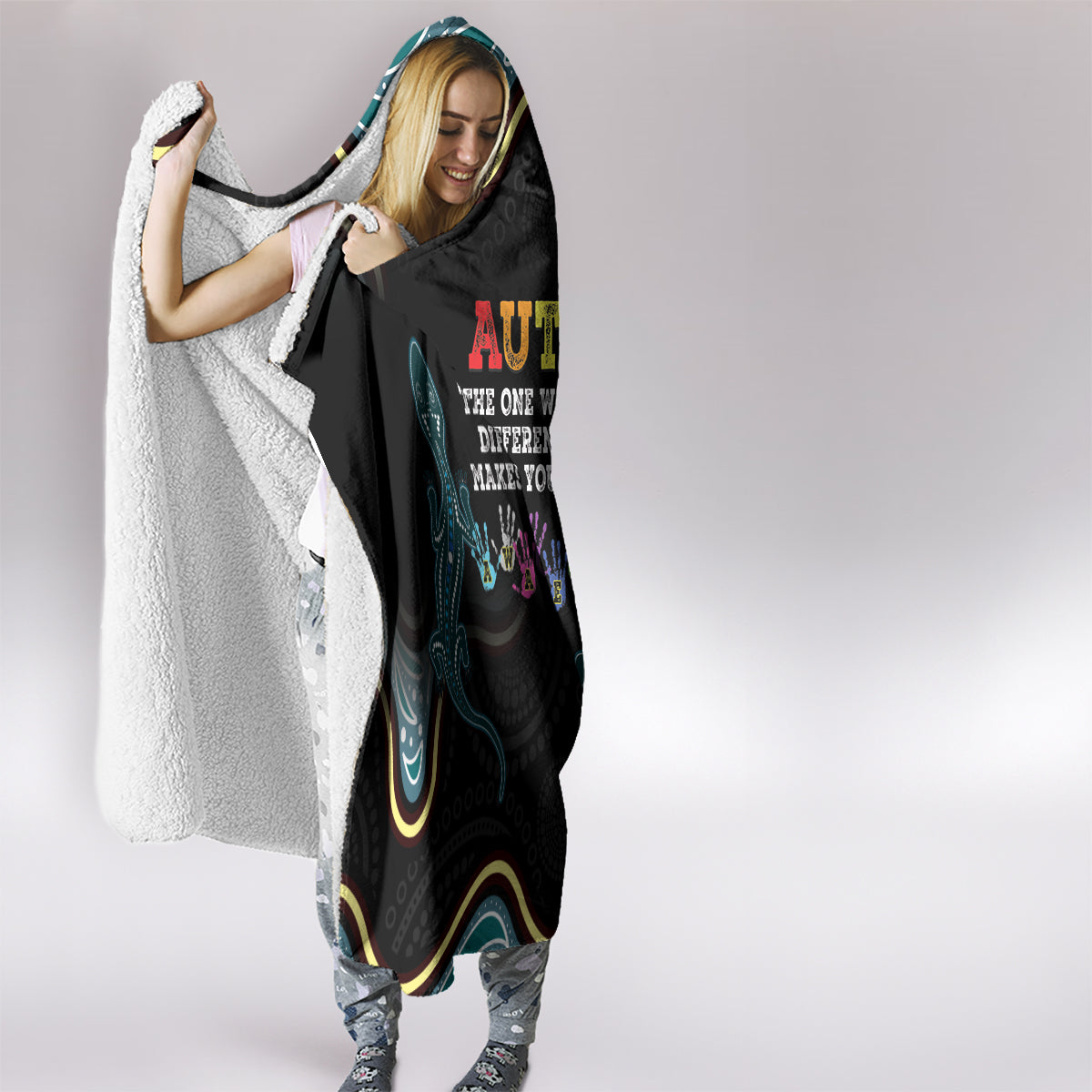 Australia Autism Awareness 4 April Aboriginal Lizard Hooded Blanket