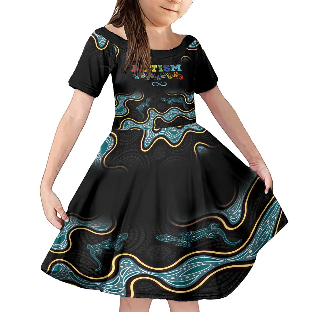 Australia Autism Awareness 4 April Aboriginal Lizard Kid Short Sleeve Dress