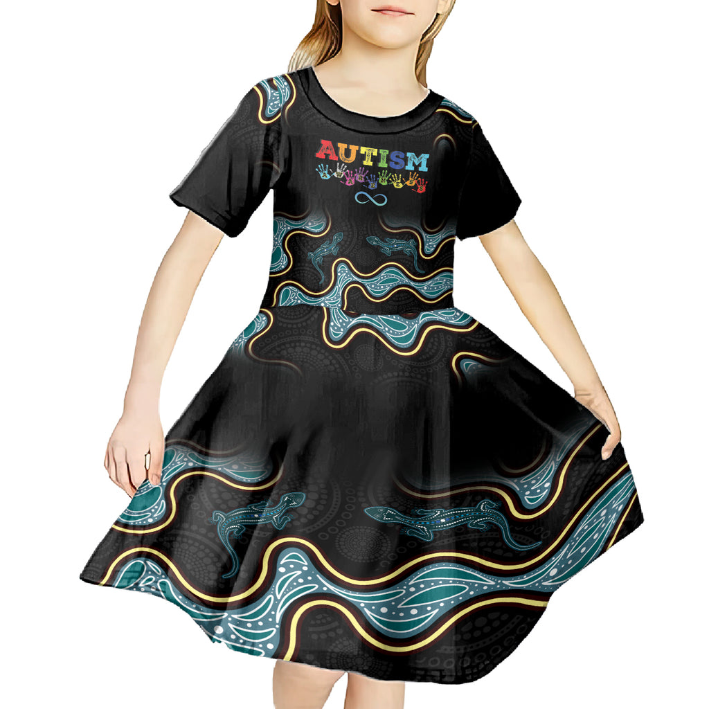 Australia Autism Awareness 4 April Aboriginal Lizard Kid Short Sleeve Dress