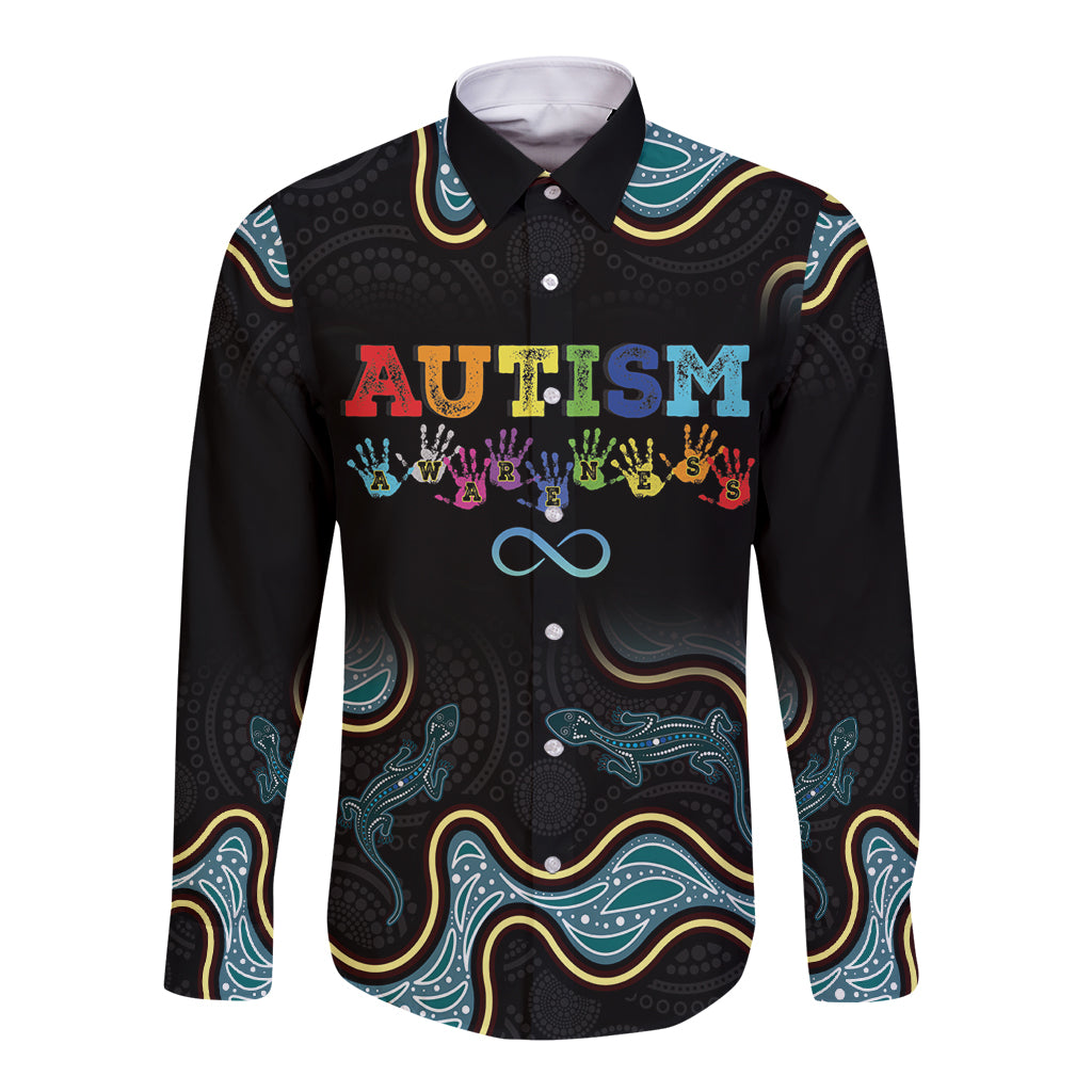 Australia Autism Awareness 4 April Aboriginal Lizard Long Sleeve Button Shirt