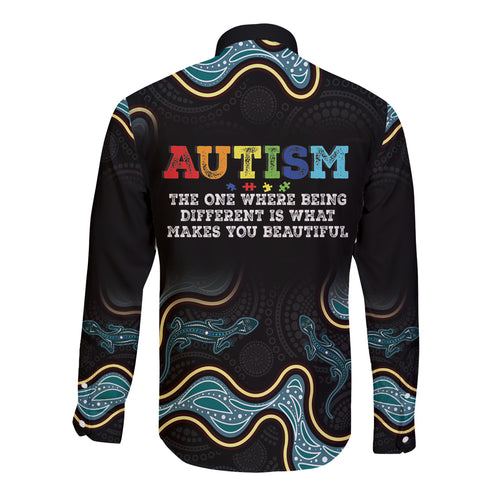 Australia Autism Awareness 4 April Aboriginal Lizard Long Sleeve Button Shirt