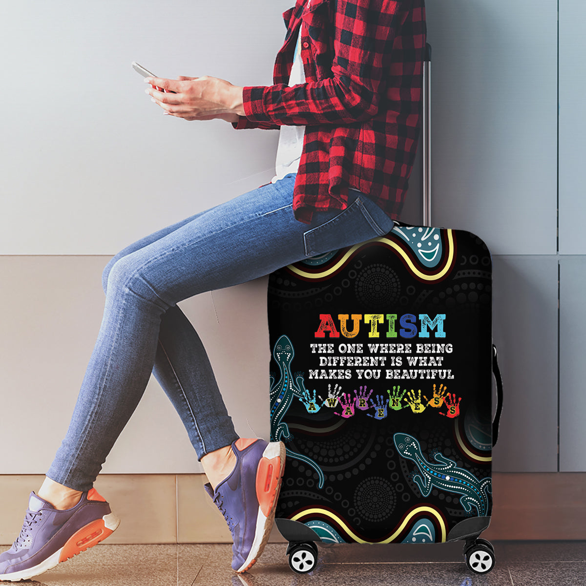 Australia Autism Awareness 4 April Aboriginal Lizard Luggage Cover