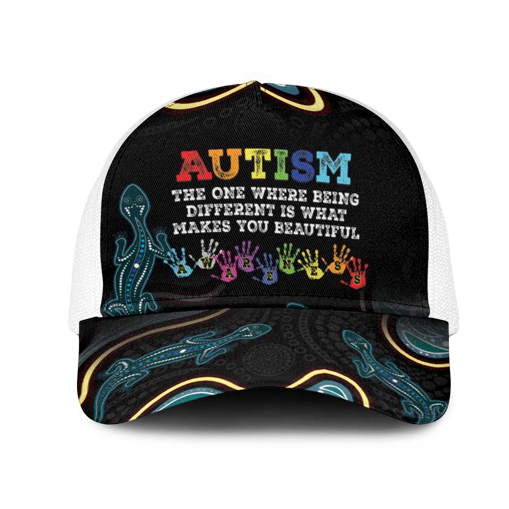 Australia Autism Awareness Mesh Trucker Cap 2 April Aboriginal Lizard - Aussie Hoodie