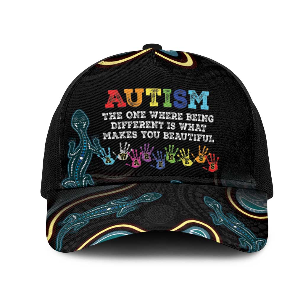 Australia Autism Awareness Mesh Trucker Cap 2 April Aboriginal Lizard - Aussie Hoodie