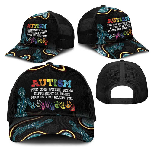 Australia Autism Awareness Mesh Trucker Cap 2 April Aboriginal Lizard - Aussie Hoodie